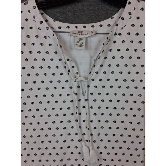 Vineyard Vines Womens Dress 8 White‎ Blue Linen Tasseled Coastal Resort Vacation - Picture 2 of 9